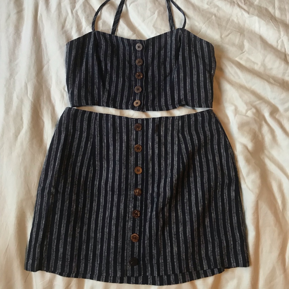 Blue and white striped skirt and crop tank